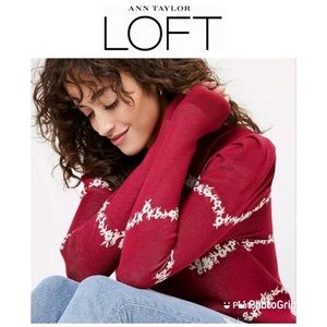 LOFT NWT Red Holiday Puff Sleeve Christmas Sweater Shirt Top XL $89.50!